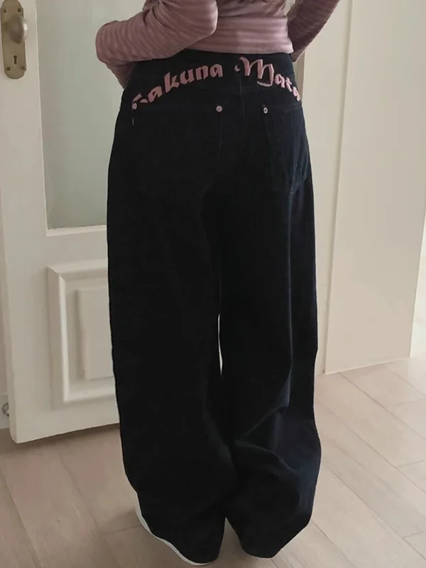 High Waist Embroidered Letter Print Denim Pants Women's Spring New Sle Cool Sexy Long Trousers Casual Wide Leg Jeans - Image 2