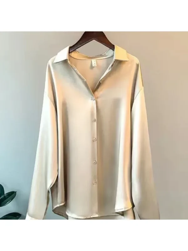 Plus Size Casual Women Silk Shirt 2025 New Fashion Loose Long Sleeve Button-Down Blouse Female Elegant Top Office Acetate Shirts - Image 2
