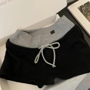 Low Waist Slim Fit orts Women's Outerwear Home Pants Color Blo Tee-Quarter Length Spor Pants Asymmetrical Korean Sle