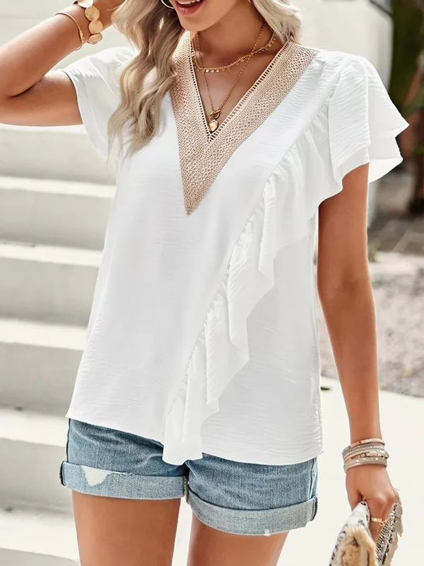Women's oversized woven solid color casual shirt - Image 3