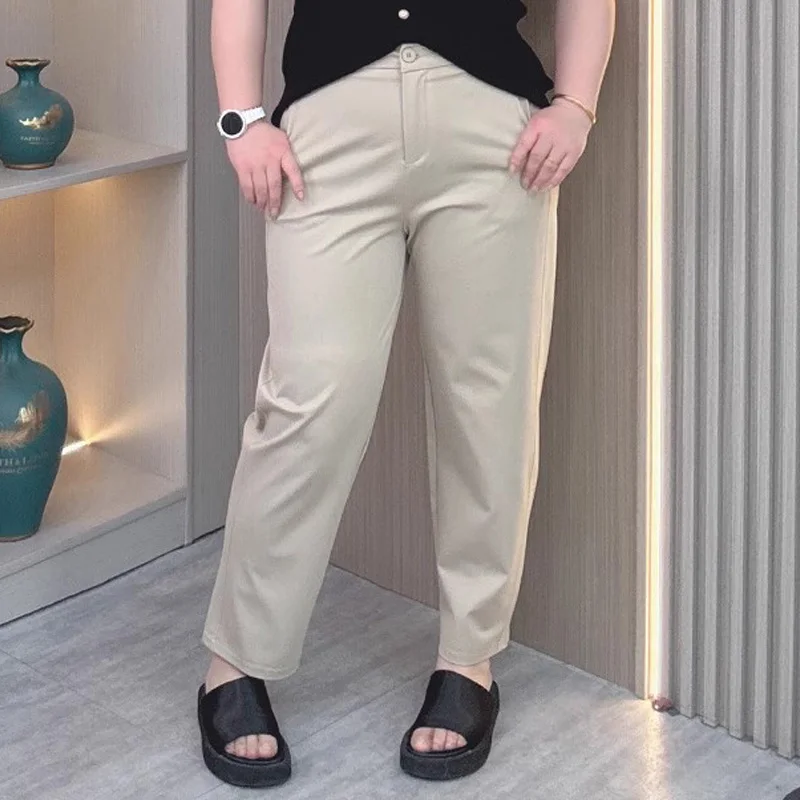 Plus Size Women's Stretch Ankle-Length Pants Spring & Summer Lightweight Casual Office Trousers For Curvy Girls - Image 3