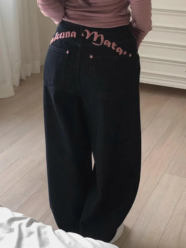 High Waist Embroidered Letter Print Denim Pants Women's Spring New Sle Cool Sexy Long Trousers Casual Wide Leg Jeans - Image 5