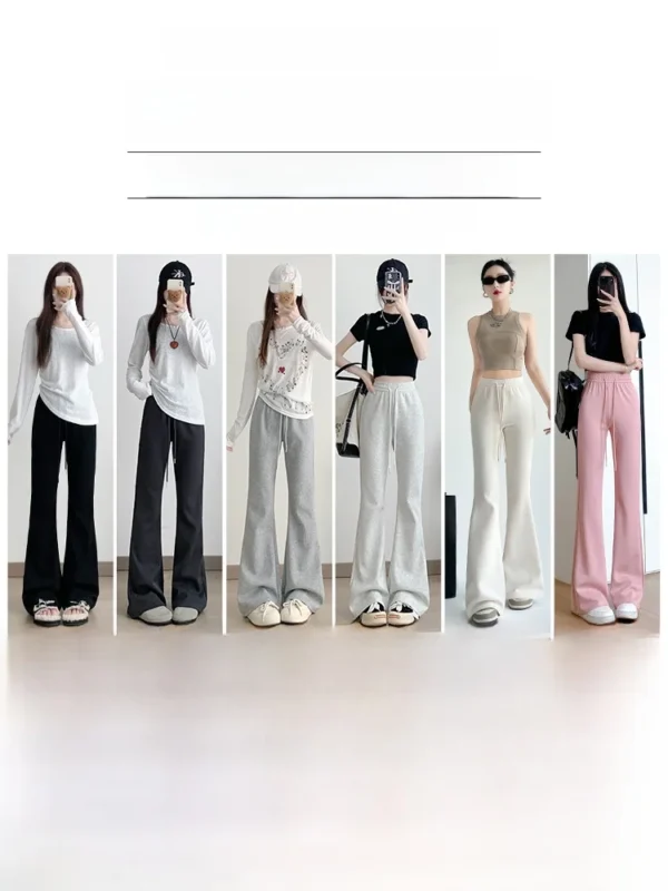 ay High Waist Bell Bot Pants Women's Summer 2025 New Casual Sports Sweatpants Small Size Slimming Hoof Pants - Image 3