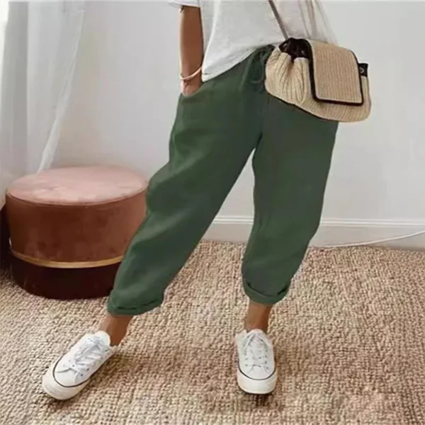 Women's Casual Pants Solid Color Drawstring Elastic Waist Trousers with Pockets Lounge Fashion Straight Pants - Image 2