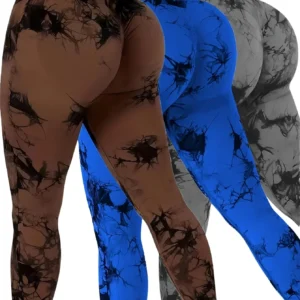 Tie Dye Seamless Leggings for Women High Waist Yoga Pants Scrunch Butt Lifting Elastic Tights Wide Waistband Sports Leggings