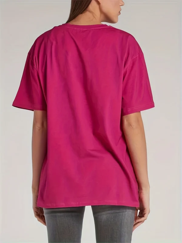 Plus size women's spring & summer simple fashion basic versatile polyester fiber with elastic solid color short-sleeved T-shirt。 - Image 3