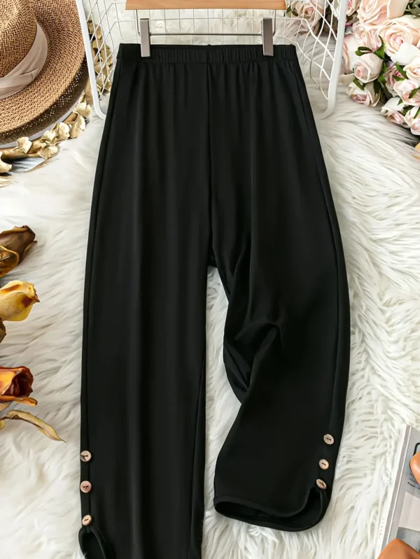 Womens Plus Size Straight Leg Pants Black Casual Machine Washable Trousers with Pockets SpringFall Versatile Comfort Fit - Image 2