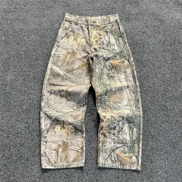 Waed Denim Camouflage Pants American Sle Branches Wide Leg Loose Straight Cut Jeans Low Waist Long Trousers for Women - Image 3