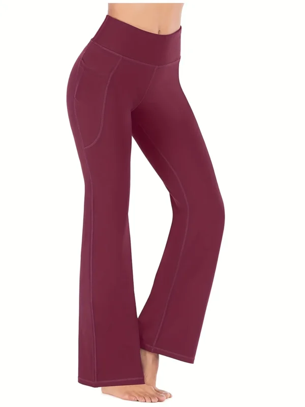 Women's Flared Pants with Pockets, Flared Leg Yoga Pants High Waist Fitness Casual Tummy Tuck Pants - Image 2