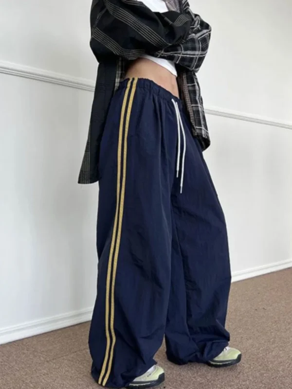 High Waist Wide Leg Pants Women's Casual Striped Patchwork Summer Loose Design Sense High Waist Pants Commute Sle