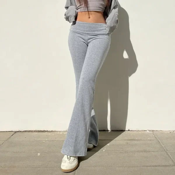 Casual Sexy Basic Solid Flare Pants Y2K Slim Low-Waisted Boot Cut Pants Women 2024 Autumn Spring Fashion Streetwear Lady - Image 2