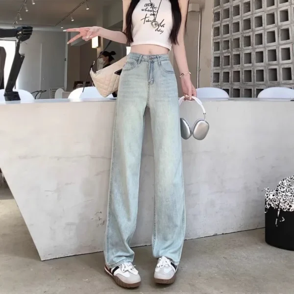 High Waist Wide Leg Jeans Women's Summer Versatile Thin New Loose Slimming Drapey Narrow Straight Cut Pants - Image 2