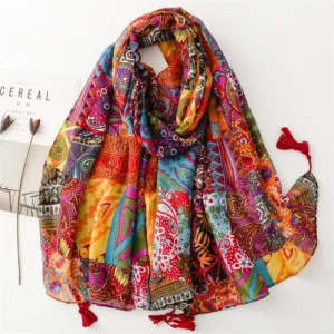 Thin Fashion Aztec Paisley Floral Tassel Viscose Shawl Scarf High Quality Wrap Pashmina Stole Bufandas Muslim Hijab 180*90Cm (Men's & Women's)
