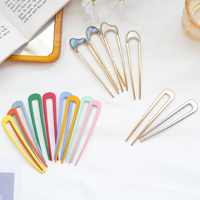 Fashionable U-shaped Hairpin Shell Hairpin Metal U Shaped Hair Pins Hair Fork French Simple Hair Accessories for Women (Men's & Women's) - Image 3