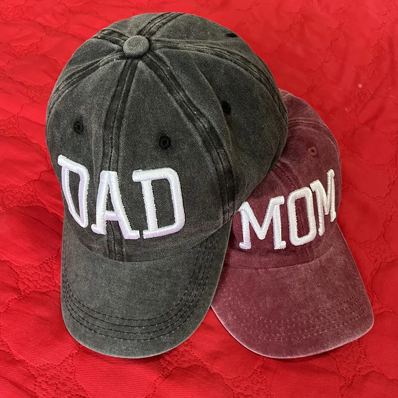 Qisin MOM And DAD Baseball Cap Fishing Caps Men Outdoor Women Washed And Worn Pregnancy Announcement Hats 3D Embroidery (Men's & Women's) - Image 5