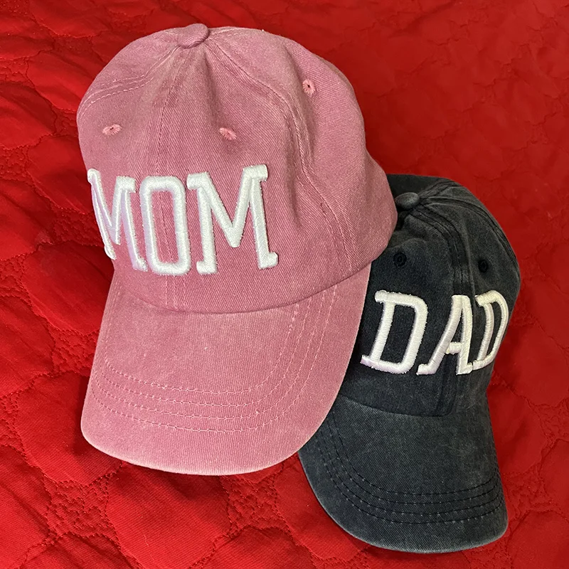 Qisin MOM And DAD Baseball Cap Fishing Caps Men Outdoor Women Washed And Worn Pregnancy Announcement Hats 3D Embroidery (Men's & Women's) - Image 2