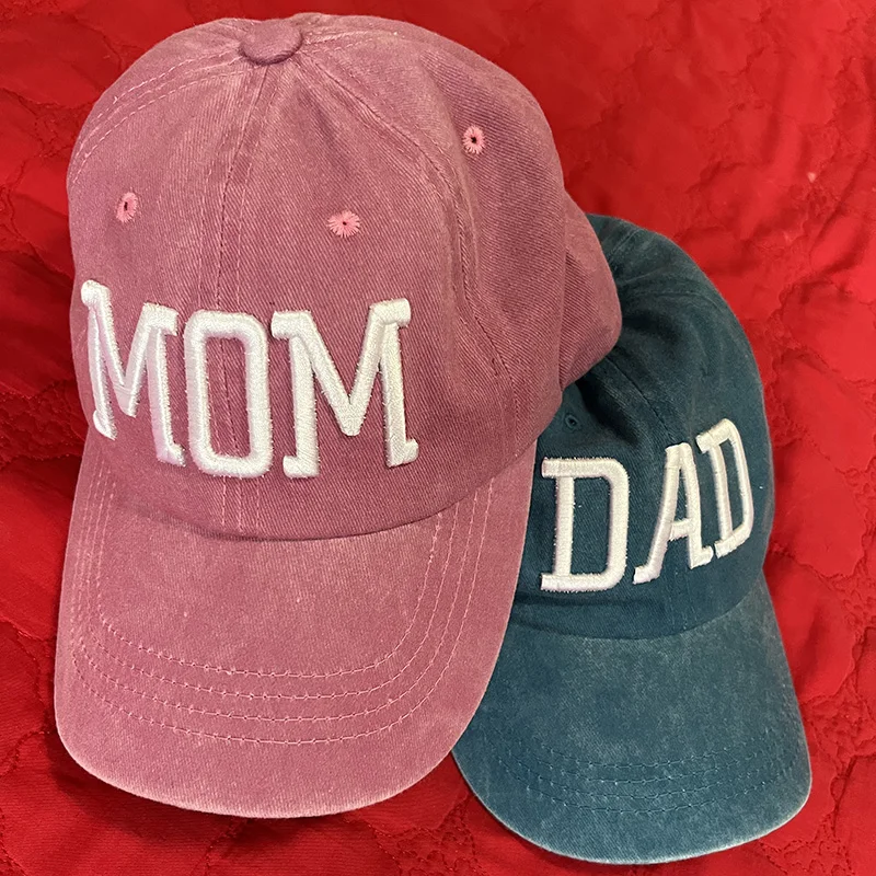 Qisin MOM And DAD Baseball Cap Fishing Caps Men Outdoor Women Washed And Worn Pregnancy Announcement Hats 3D Embroidery (Men's & Women's) - Image 3