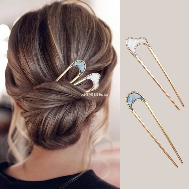 Fashionable U-shaped Hairpin Shell Hairpin Metal U Shaped Hair Pins Hair Fork French Simple Hair Accessories for Women (Men's & Women's)