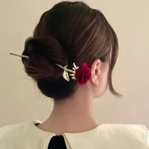 1PC Cute Red Rose Flower Hairsticks For Women Indian Style Hanfu Accessory Hairpin Hairclip Clasp Valentine's Day Gift Jewelry (Men's & Women's)