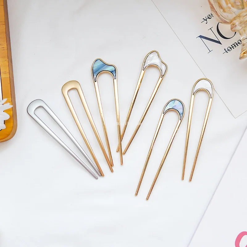 Fashionable U-shaped Hairpin Shell Hairpin Metal U Shaped Hair Pins Hair Fork French Simple Hair Accessories for Women (Men's & Women's) - Image 2
