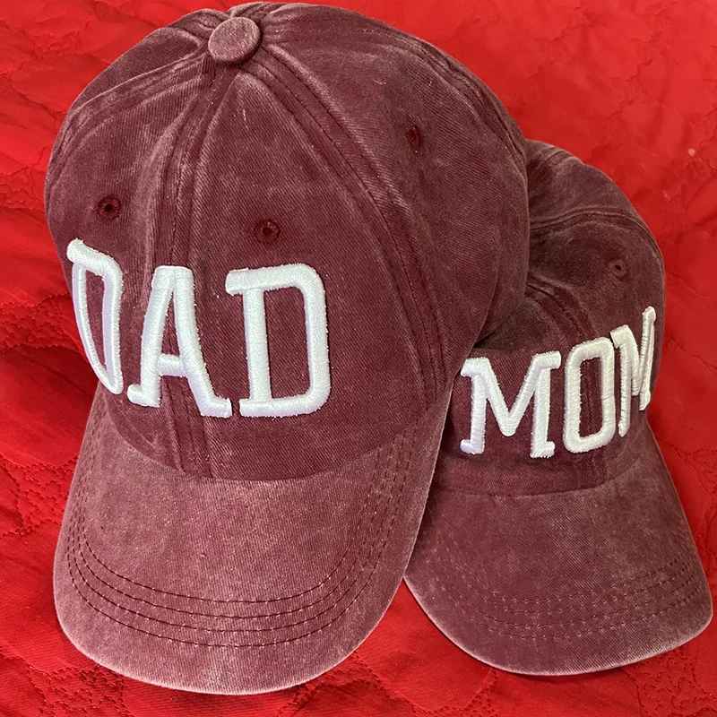 Qisin MOM And DAD Baseball Cap Fishing Caps Men Outdoor Women Washed And Worn Pregnancy Announcement Hats 3D Embroidery (Men's & Women's) - Image 4