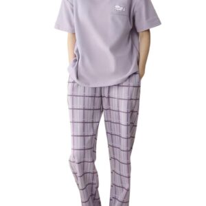 SHIENZY Women Korean Style Night Suit | Round Neck Short Sleeve Cute Printed Cotton Pajama Set for Girls & Women | Soft Nightwear, Lounge Wear, Sleepwear for Women | Co-ord Set(New-1695_LVNDR_XL)