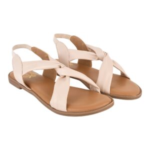 Shoetopia Cross Strap Cream Flat Sandals For Women & Girls /UK7