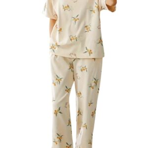 GLASGO Women’s Cotton Pajama Set with Top & Pants|| Korean Night Suit|| Lightweight Printed Set || Soft & Comfy Sleepwear for Girls & Women|| LNS-3-BORPAL-M
