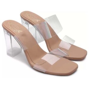 Shoetopia Stylish Trasparent Detailed Beige Block Heels For Women & Girls /EU38