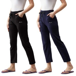 BLINKIN Cotton Casual Style Pyjamas For Women, Combo Pack Of 2 With Side Pockets (Color_Black|Navy Blue,Size_Xl)