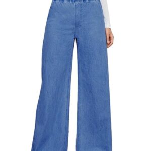 ADBUCKS Women's Stretch Denim Wide Leg Jeans Comfort Fit with Elastic Waistband, Straight Cut, Casual Style for All Seasons, Versatile Clothing (in, Numeric, 38, Blue)