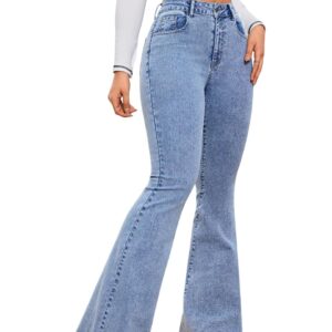 KOTTY Women's Solid Wrinkle Resistant Quantum Blue Fit and Flared Jeans(Blue,M)-KTTLADIESJEANS3098M