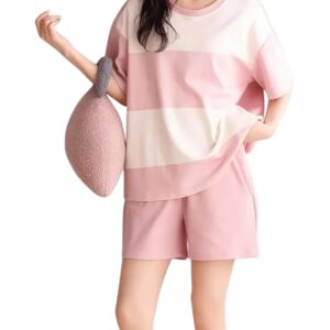 Louis Luxe Womens Korean Night Dress || Short Pyjama Set || Korean Nightsuit || Women Nightwear ||Round Neck Short Sleeve Nightsuit || Loungewear || Everyday Nightdress (ND-07-PINK-M)
