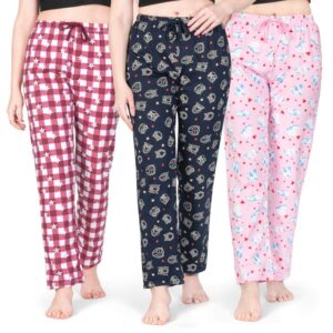 Real Basics Women Cotton Printed Pyjama Set of 3 (RB-W-PJ-XL-P3-CHEK_BluE_PNKPANDA-N)