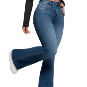 Ben Martin Women’s Dark Blue High Waist Jeans || Flared Bell Bottom Bootcut Pants || Wide Leg Stretch Denim – Perfect for Travel, Party & Everyday Use – Sizes 30 (2)