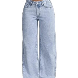 Nifty Women's Denim Stretchable High Waist Light Wash Baggy Jeans (1477_ICE_32_Light_Blue_32) || Back Pocket Bow tie Detail