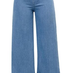 Women Elastic Waist Wide Leg Denim Pants