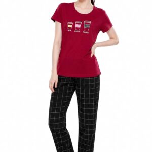 ZEYO Women's Cotton Checks Printed Relaxed Night Suit Set Of Top & Pyjama 5297
