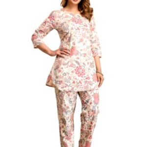 Women's Pure Cotton Printed Night Suit,Top and Relaxed Pajama Set, Stylish Sleepwear