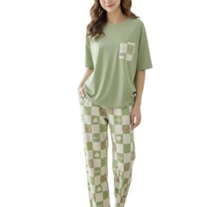 SHIENZY Women Korean Style Night Suit | Round Neck Short Sleeve Cute Printed Cotton Pajama Set for Girls & Women | Soft Nightwear, Loungewear, Sleepwear for Women | Full Pyjama Set | Co-ord Set