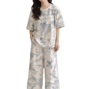 Ladies Night Suit Set Cotton T-Shirt and Printed Pajama for Women, Soft Lightweight Sleepwear Set, Stylish Home Wear Loungewear Night Dress for Girls Daily Use